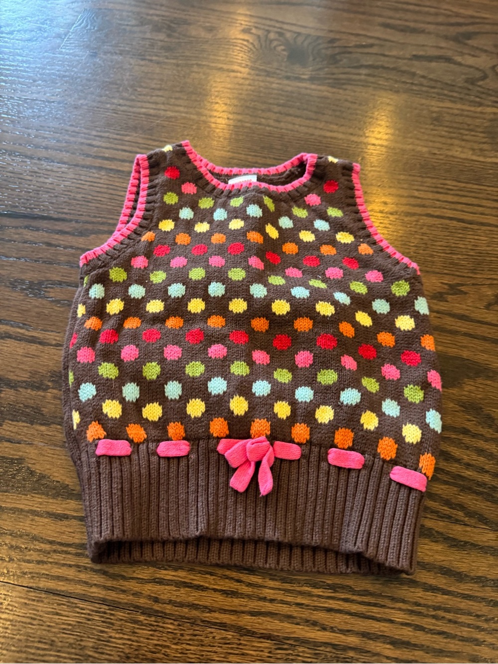 Vintage Gymboree Brown Sweater Vest with Pink and Green Trim (2007)